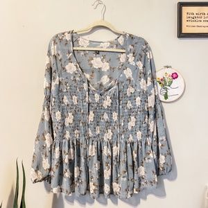 AEO Smocked Floral Shirt